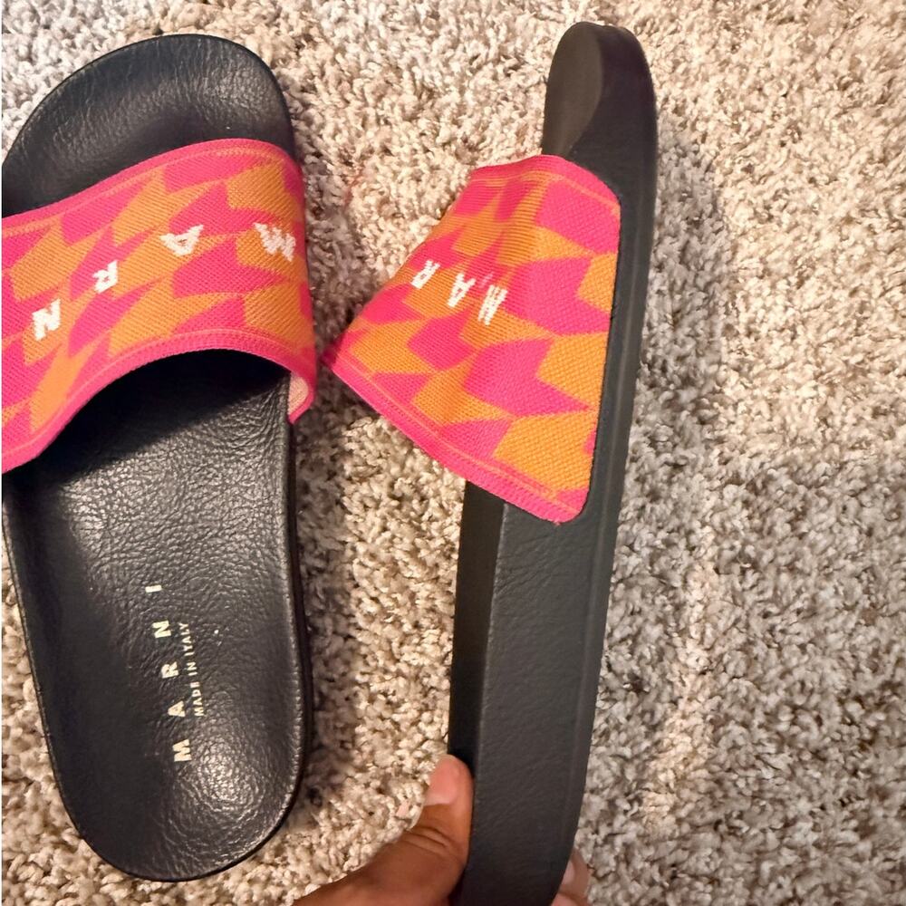 Marni Pink & Orange Geometric Logo Strap Slide Sandals - 39 - Picture 5 of 12